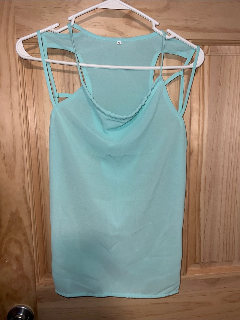 Light Aqua Double-Strap Cowl Neck Tank Top